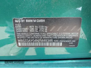 2022 BMW M3 Competition z VIN WBS33AY04NFM48348, wystawiony jako IAAI lot #42118600 z przebiegiem 40 214 mil mil oraz . Historia ofert i sprzedaży dostępna na DreamBid. Obrazek 9.