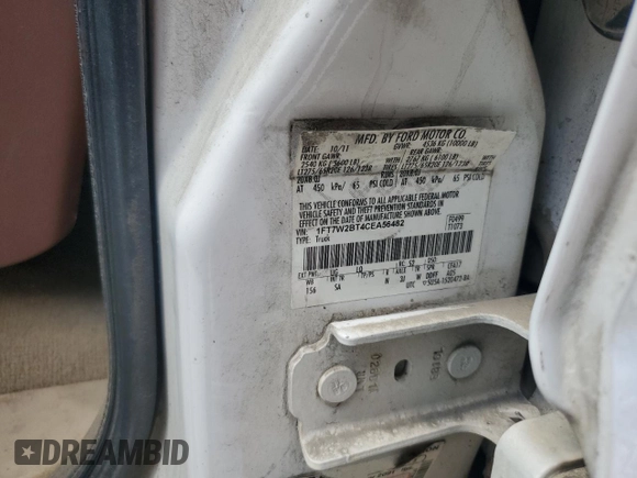 2012 Ford F-250 XL with VIN 1FT7W2BT4CEA56482, listed as a Copart auction lot 56206665 with 231,585 mi miles and Salvage title. Bid and sale history available at DreamBid. Image 12.