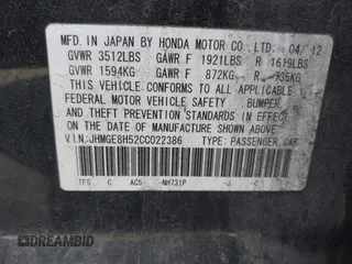 2012 Honda Fit Sport with VIN JHMGE8H52CC022386, listed as a IAAI auction lot 41996636 with 123,070 mi miles. Bid and sale history available at carsss.com. Image 9.