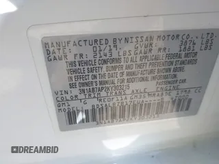 2019 Nissan Sentra S with VIN 3N1AB7AP2KY303215, listed as a IAAI auction lot 41806858 with 97,971 mi miles. Bid and sale history available at carsss.com. Image 9.
