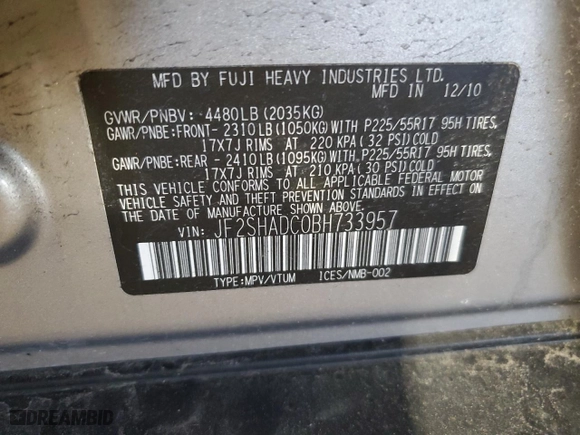 2011 Subaru Forester 2.5X Premium with VIN JF2SHADC0BH733957, listed as a Copart auction lot 54009395 with 76,173 mi miles and Clean Title. Bid and sale history available at carsss.com. Image 13.
