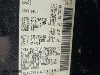 2020 Nissan Murano SV with VIN 5N1AZ2BS2LN103492, listed as a Copart auction lot 54185855 with 81,359 mi miles and Salvage Title. Bid and sale history available at carsss.com. Image 12.