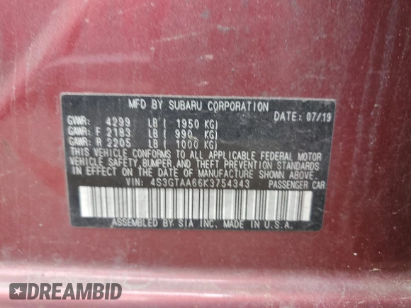 2019 Subaru Impreza с VIN 4S3GTAA66K3754343, выставлен на аукционе Copart как лот 59937805 с пробегом 131 232 миль миль и Чистый • Clean title. История ставок и продаж доступна на DreamBid. Изображение 12.