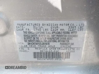 2014 Nissan Versa SV with VIN 3N1CN7AP2EL851670, listed as a IAAI auction lot 42167654 with 112,277 mi miles. Bid and sale history available at carsss.com. Image 9.