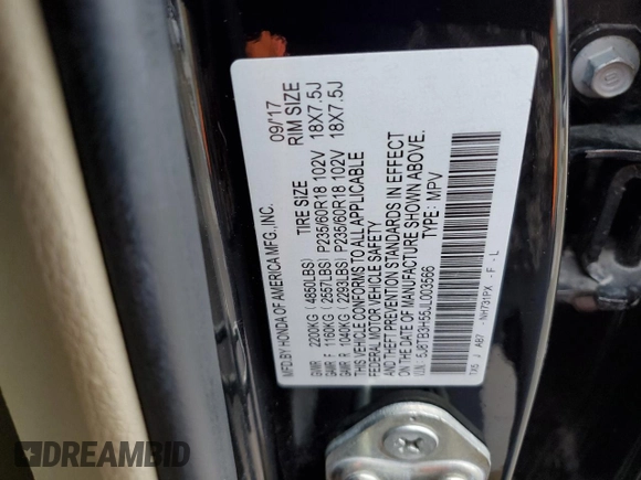 2018 Acura RDX Technology with VIN 5J8TB3H55JL003566, listed as a Copart auction lot 87907005 with 65,460 mi miles and Salvage Title. Bid and sale history available at DreamBid. Image 12.