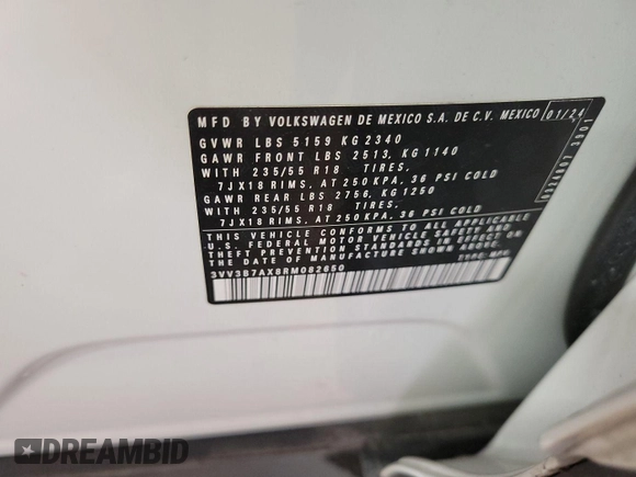 2024 Volkswagen Tiguan SE с VIN 3VV3B7AX8RM082650, выставлен на аукционе IAAI как лот 42853001 с пробегом 19 677 миль миль и . История ставок и продаж доступна на DreamBid. Изображение 24.