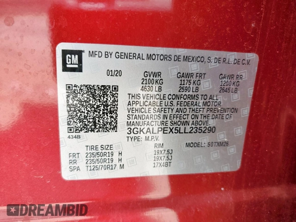 2020 GMC Terrain SLT with VIN 3GKALPEX5LL235290, listed as a Copart auction lot 60328725 with 46,508 mi miles and Salvage title. Bid and sale history available at DreamBid. Image 14.