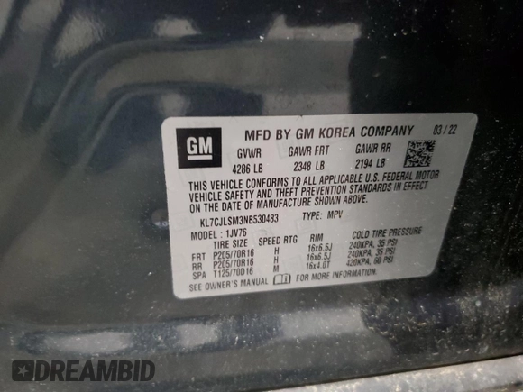 2022 Chevrolet Trax LT z VIN KL7CJLSM3NB530483, wystawiony jako Copart lot #51300365 z przebiegiem 60 386 mil mil oraz Szkoda całkowita • Salvage title. Historia ofert i sprzedaży dostępna na DreamBid. Obrazek 13.