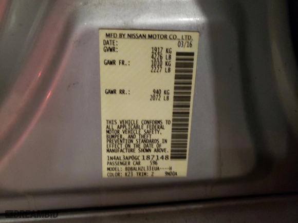 2016 Nissan Altima 2.5 SR with VIN 1N4AL3AP0GC187148, listed as a Copart auction lot 47050365 with 114,913 mi miles and Non Repairable. Bid and sale history available at carsss.com. Image 14.