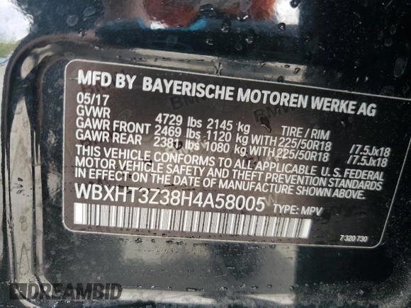 2017 BMW X1 xDrive28i with VIN WBXHT3Z38H4A58005, listed as a Copart auction lot 55837805 with 50,318 mi miles and Salvage title. Bid and sale history available at DreamBid. Image 13.