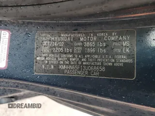2003 Hyundai Tiburon GT z VIN KMHHN65F13U068658, wystawiony jako Copart lot #81799404 z przebiegiem 163 148 mil mil oraz Szkoda całkowita • Salvage title. Historia ofert i sprzedaży dostępna na DreamBid. Obrazek 12.