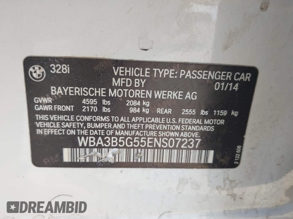 2014 BMW 3 Series 328i xDrive с VIN WBA3B5G55ENS07237, выставлен на аукционе IAAI как лот 41885237 с пробегом 100 288 миль миль и . История ставок и продаж доступна на DreamBid. Изображение 9.