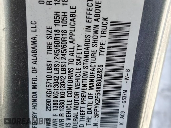 2019 Honda Ridgeline RTL z VIN 5FPYK2F54KB002826, wystawiony jako Copart lot #88521195 z przebiegiem 71 360 mil mil oraz Szkoda całkowita • Salvage title. Historia ofert i sprzedaży dostępna na DreamBid. Obrazek 12.