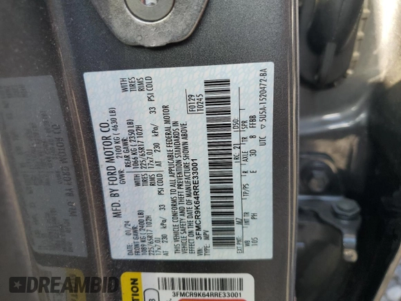 2024 Ford Bronco with VIN 3FMCR9K64RRE33001, listed as a Copart auction lot 52875415 with 18,804 mi miles and Salvage title. Bid and sale history available at DreamBid. Image 12.