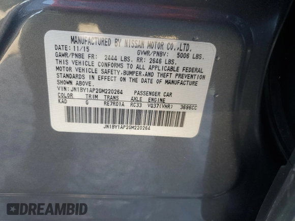 2016 Infiniti Q70 z VIN JN1BY1AP2GM220264, wystawiony jako Copart lot #89244155 z przebiegiem 35 423 mil mil oraz Szkoda całkowita • Salvage title. Historia ofert i sprzedaży dostępna na DreamBid. Obrazek 12.