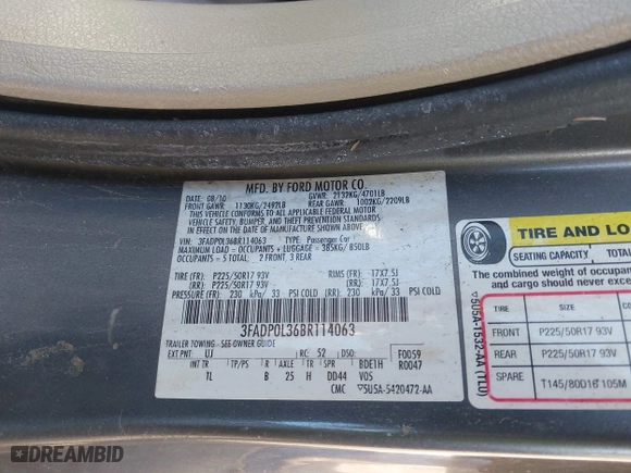2011 Ford Fusion Hybrid with VIN 3FADP0L36BR114063, listed as a IAAI auction lot 42013961 with 141,255 mi miles. Bid and sale history available at carsss.com. Image 9.