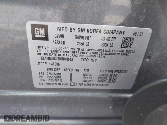 2022 Buick Encore GX Select with VIN KL4MMDSL8NB018613, listed as a IAAI auction lot 42417086 with 47,999 mi miles and . Bid and sale history available at DreamBid. Image 9.