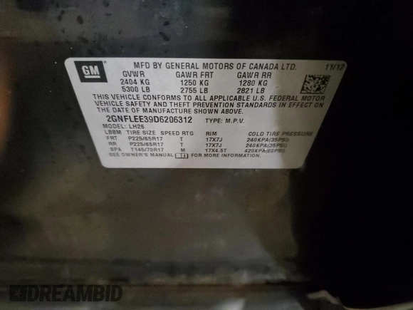 2013 Chevrolet Equinox LT with VIN 2GNFLEE39D6206312, listed as a Copart auction lot 43780975 with 162,169 mi miles and Salvage Title. Bid and sale history available at carsss.com. Image 13.