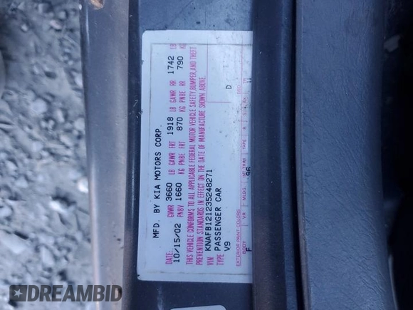 2003 Kia Spectra with VIN KNAFB121235248271, listed as a Copart auction lot 82426614 with 151,347 mi miles and Salvage Title. Bid and sale history available at DreamBid. Image 12.