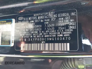 2021 Kia Telluride S with VIN 5XYP6DHC9MG103470, listed as a IAAI auction lot 42073853 with 90,942 mi miles and . Bid and sale history available at DreamBid. Image 9.