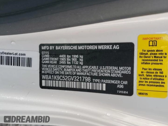 2016 BMW 2 Series 228i with VIN WBA1K9C52GV321798, listed as a Copart auction lot 45011725 with 56,673 mi miles and Salvage Title. Bid and sale history available at carsss.com. Image 12.