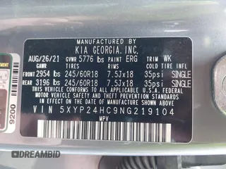 2022 Kia Telluride LX with VIN 5XYP24HC9NG219104, listed as a IAAI auction lot 42026163 with 82,002 mi miles and . Bid and sale history available at DreamBid. Image 9.