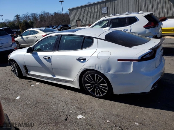 2018 Kia Stinger Premium with VIN KNAE25LA0J6012923, listed as a Copart auction lot 46465745 with 74,904 mi miles and Salvage Title. Bid and sale history available at carsss.com. Image 2.