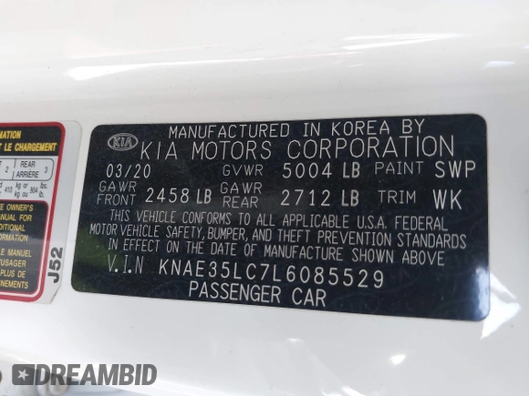 2020 Kia Stinger GT with VIN KNAE35LC7L6085529, listed as a IAAI auction lot 40671705 with 62,970 mi miles. Bid and sale history available at carsss.com. Image 9.