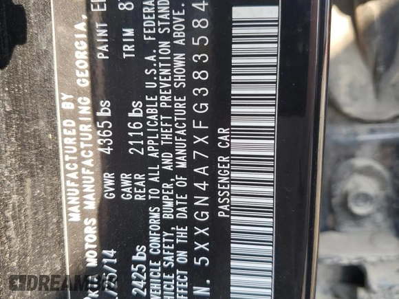 2015 Kia Optima EX z VIN 5XXGN4A7XFG383584, wystawiony jako Copart lot #63338845 z przebiegiem 156 705 mil mil oraz Szkoda całkowita • Salvage title. Historia ofert i sprzedaży dostępna na DreamBid. Obrazek 12.