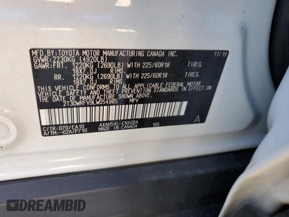 2020 Toyota RAV4 Hybrid Limited with VIN 2T3DWRFV9LW054985, listed as a Copart auction lot 47534815 with 32,939 mi miles and Salvage Title. Bid and sale history available at carsss.com. Image 15.
