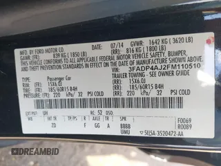 2015 Ford Fiesta S with VIN 3FADP4AJ2FM110510, listed as a IAAI auction lot 42207291 with 132,016 mi miles and . Bid and sale history available at DreamBid. Image 9.