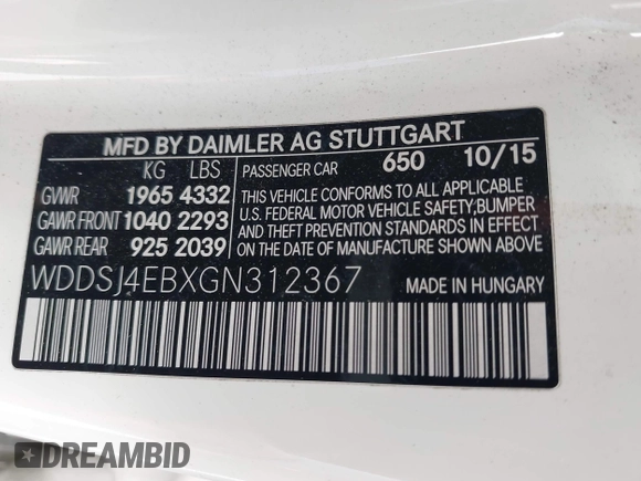 2016 Mercedes-Benz CLA 250 with VIN WDDSJ4EBXGN312367, listed as a IAAI auction lot 42056172 with 222,378 mi miles and . Bid and sale history available at DreamBid. Image 9.