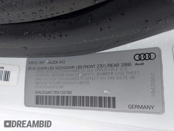 2014 Audi A7 Prestige z VIN WAU2GAFC7EN126780, wystawiony jako IAAI lot #42095865 z przebiegiem Nie podano mil oraz . Historia ofert i sprzedaży dostępna na DreamBid. Obrazek 9.