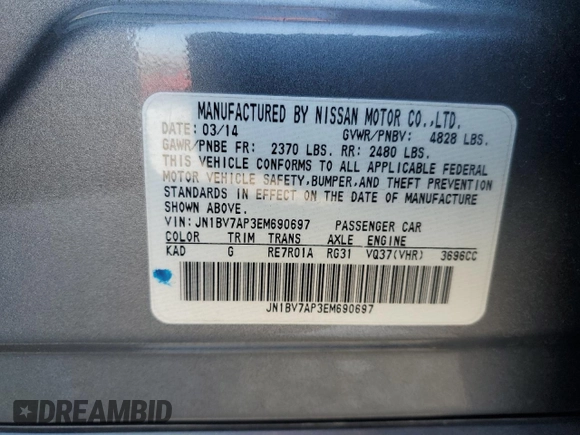 2014 Infiniti Q50 Premium with VIN JN1BV7AP3EM690697, listed as a Copart auction lot 87107684 with 82,862 mi miles and Salvage Title. Bid and sale history available at carsss.com. Image 14.