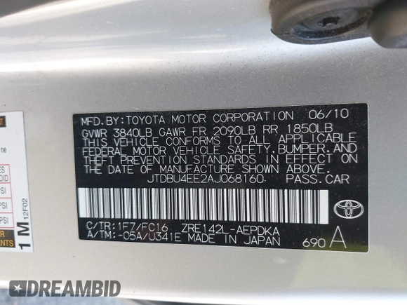 2010 Toyota Corolla z VIN JTDBU4EE2AJ068160, wystawiony jako IAAI lot #41780495 z przebiegiem 107 504 mil mil oraz . Historia ofert i sprzedaży dostępna na DreamBid. Obrazek 9.
