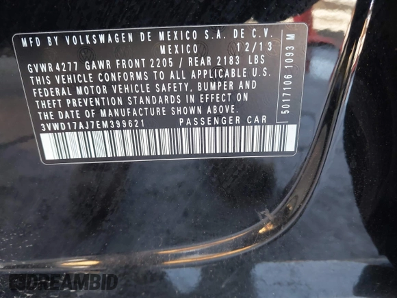 2014 Volkswagen Jetta SE with VIN 3VWD17AJ7EM399621, listed as a IAAI auction lot 42529650 with 117,825 mi miles and . Bid and sale history available at DreamBid. Image 9.