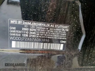 2007 Mercedes-Benz CLS 550 with VIN WDDDJ72X67A083896, listed as a Copart auction lot 58011355 with 126,102 mi miles and Salvage title. Bid and sale history available at DreamBid. Image 12.