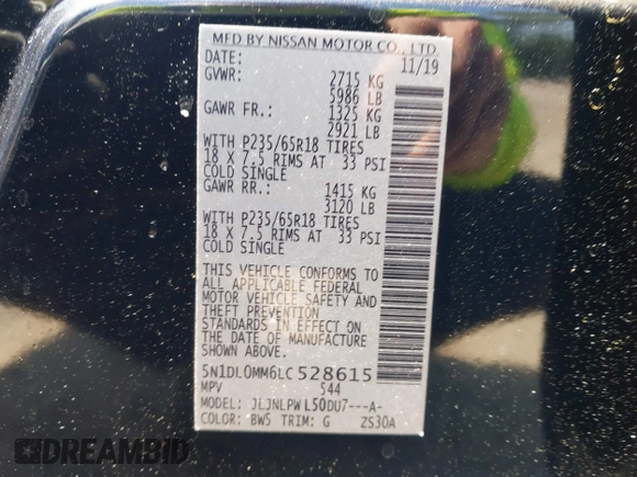 2020 Infiniti QX60 Luxe with VIN 5N1DL0MM6LC528615, listed as a IAAI auction lot 42016614 with 81,449 mi miles and . Bid and sale history available at DreamBid. Image 9.