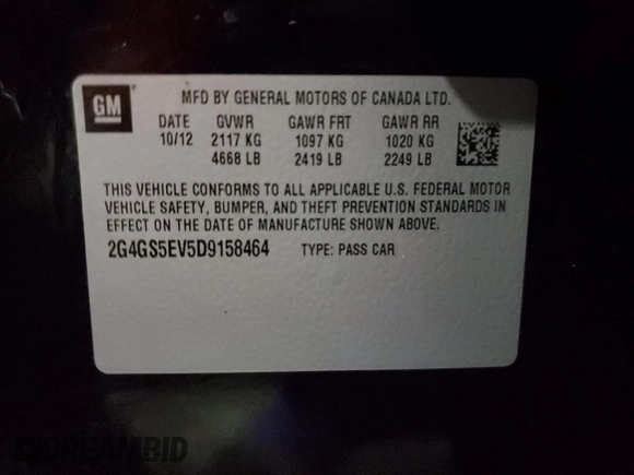 2013 Buick Regal Turbo Premium 1 with VIN 2G4GS5EV5D9158464, listed as a Copart auction lot 50976855 with 110,254 mi miles and Clean Title. Bid and sale history available at carsss.com. Image 12.