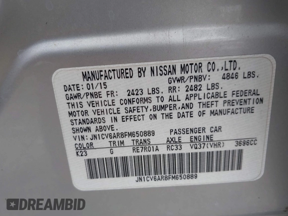 2015 Infiniti Q40 with VIN JN1CV6AR8FM650889, listed as a IAAI auction lot 42141488 with 101,478 mi miles. Bid and sale history available at carsss.com. Image 9.