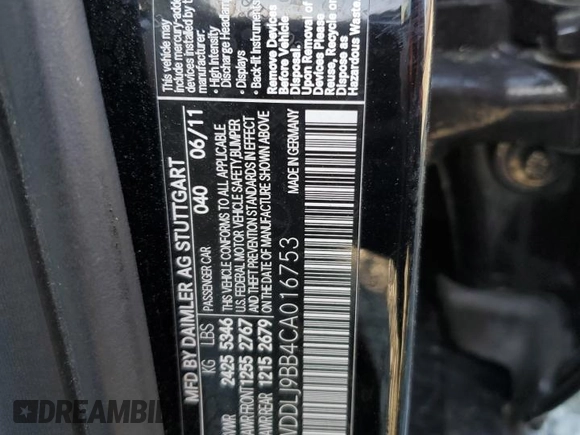2012 Mercedes-Benz CLS 550 с VIN WDDLJ9BB4CA016753, выставлен на аукционе Copart как лот 53143545 с пробегом 71 177 миль миль и Списание • Salvage title. История ставок и продаж доступна на DreamBid. Изображение 14.