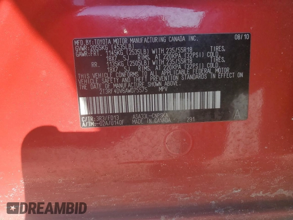 2010 Toyota RAV4 Sport with VIN 2T3RF4DV6AW075575, listed as a Copart auction lot 47207305 with 60,706 mi miles and Salvage title. Bid and sale history available at DreamBid. Image 15.