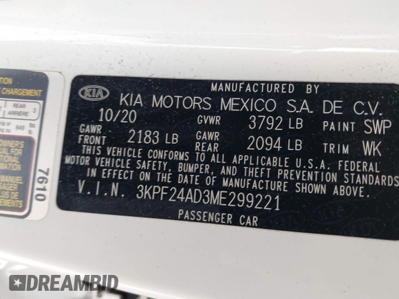 2021 Kia Forte LXS z VIN 3KPF24AD3ME299221, wystawiony jako IAAI lot #41893062 z przebiegiem 62 961 mil mil oraz . Historia ofert i sprzedaży dostępna na DreamBid. Obrazek 9.