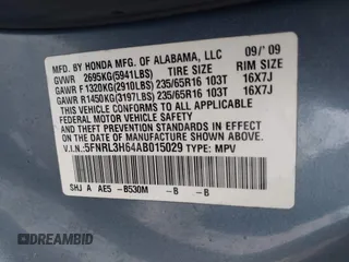 2010 Honda Odyssey EX-L with VIN 5FNRL3H64AB015029, listed as a IAAI auction lot 41962577 with 173,170 mi miles. Bid and sale history available at carsss.com. Image 9.