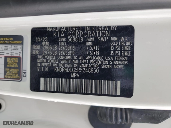 2024 Kia Sorento Hybrid EX with VIN KNDRHDLG5R5248650, listed as a Copart auction lot 43680805 with 4,310 mi miles and Salvage Title. Bid and sale history available at carsss.com. Image 13.