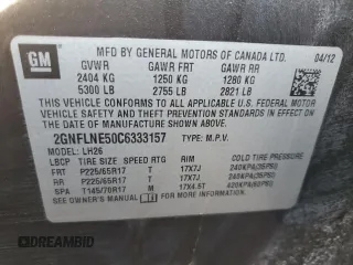 2012 Chevrolet Equinox 2LT with VIN 2GNFLNE50C6333157, listed as a Copart auction lot 43814405 with 206,232 mi miles and Salvage Title. Bid and sale history available at DreamBid. Image 12.