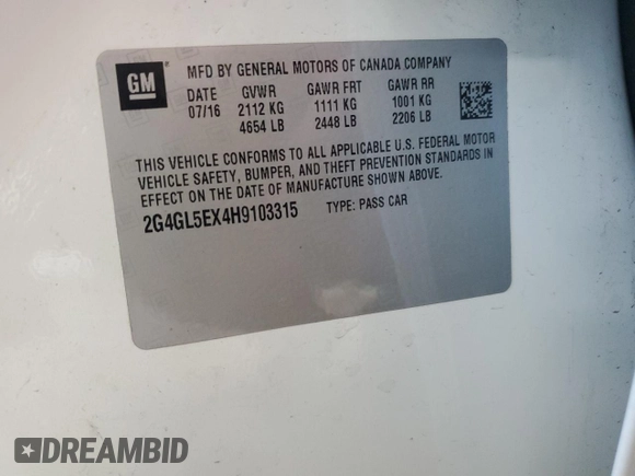 2017 Buick Regal Sport Touring z VIN 2G4GL5EX4H9103315, wystawiony jako Copart lot #59039095 z przebiegiem 125 409 mil mil oraz Szkoda całkowita • Salvage title. Historia ofert i sprzedaży dostępna na DreamBid. Obrazek 12.