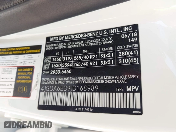 2018 Mercedes-Benz GLE 43 AMG with VIN 4JGDA6EB9JB168989, listed as a IAAI auction lot 42549650 with 94,170 mi miles and . Bid and sale history available at DreamBid. Image 9.