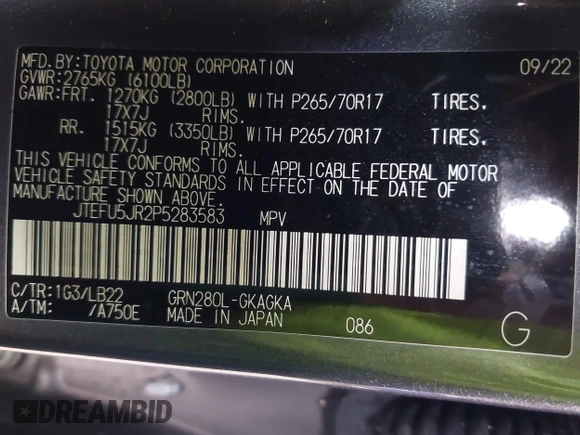 2023 Toyota 4Runner SR5 Premium с VIN JTEFU5JR2P5283583, выставлен на аукционе IAAI как лот 42485080 с пробегом 20 093 миль миль и . История ставок и продаж доступна на DreamBid. Изображение 9.