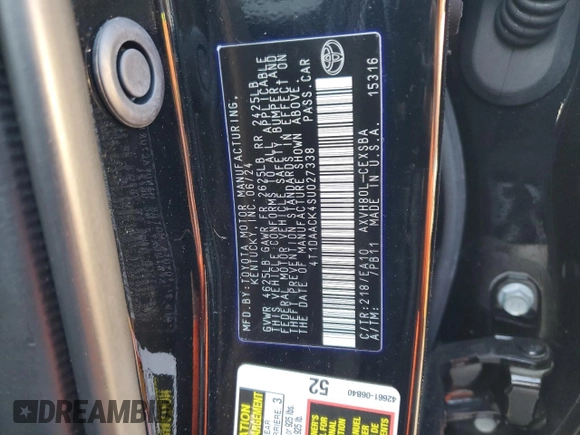 2025 Toyota Camry LE with VIN 4T1DAACK4SU027338, listed as a Copart auction lot 45603445 with 11,536 mi miles and Non Repairable. Bid and sale history available at DreamBid. Image 13.